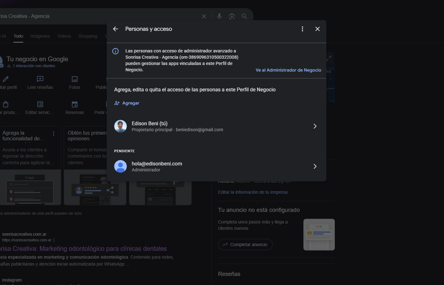 Panel Personas y acceso mostrando al propietario y al invitado en estado PENDIENTE